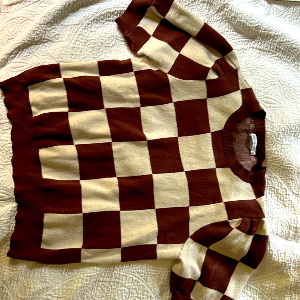 Brown and ivory knit top